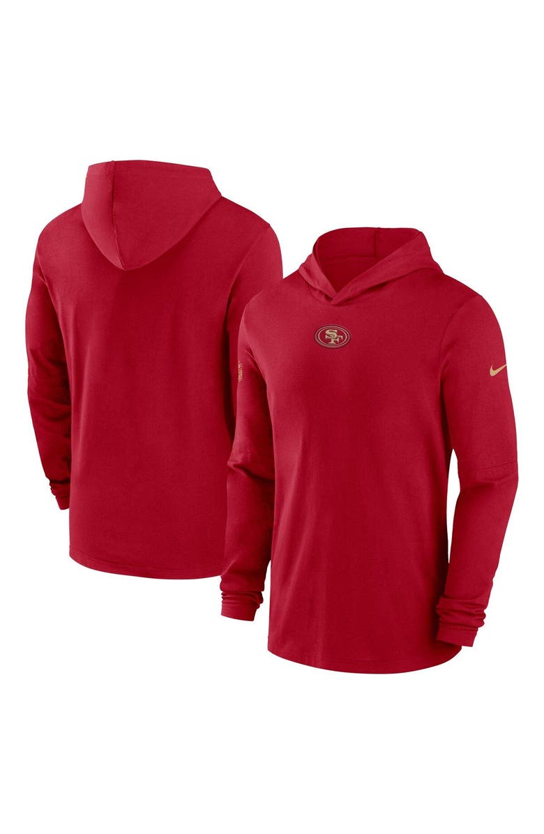 Nike Men's Nike Scarlet San Francisco 49ers Sideline Performance Long Sleeve Hoodie T-Shirt, Main, color, 