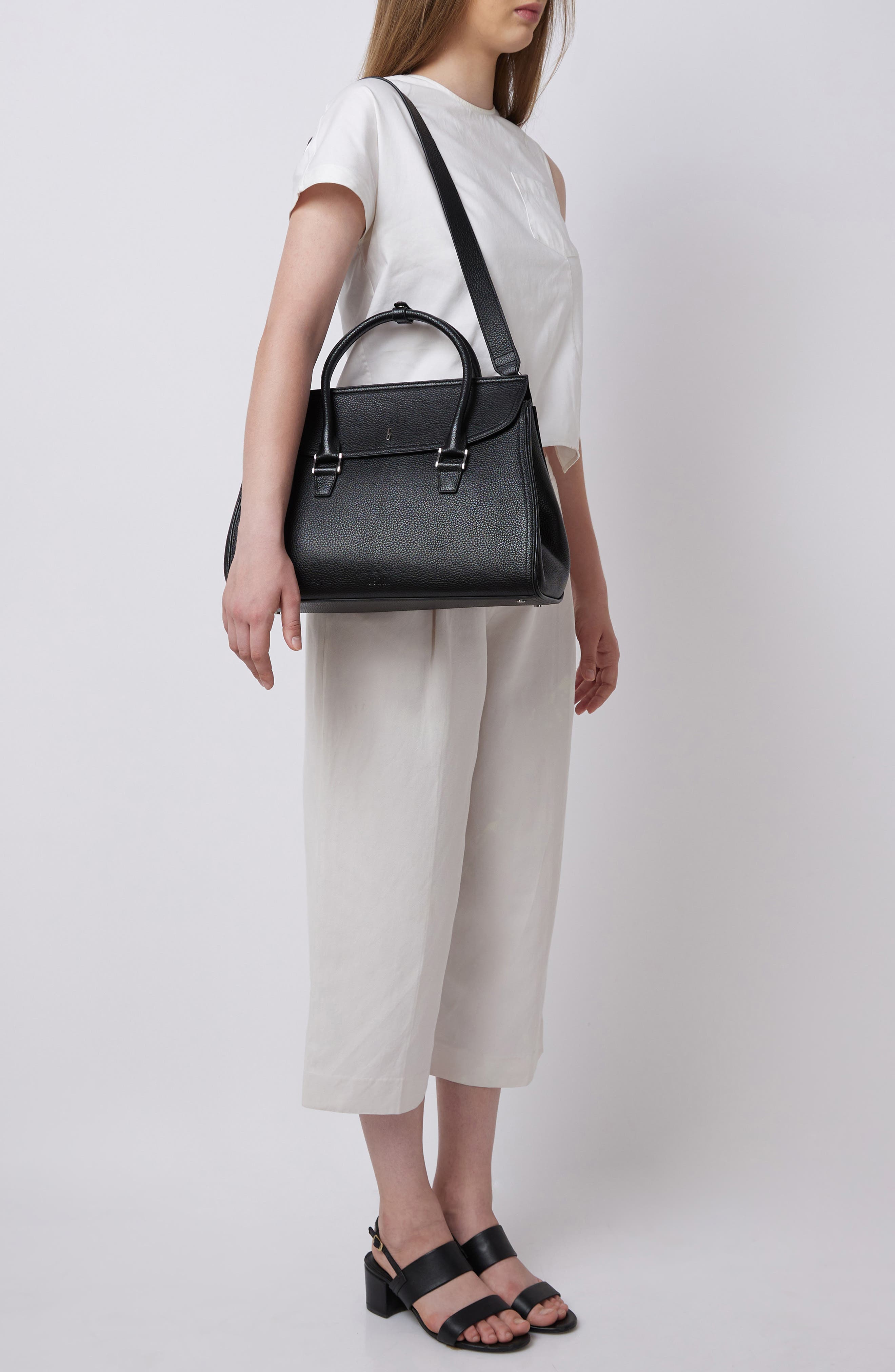 Large Coco Pebble Leather Satchel, Alternate, color, BLACK
