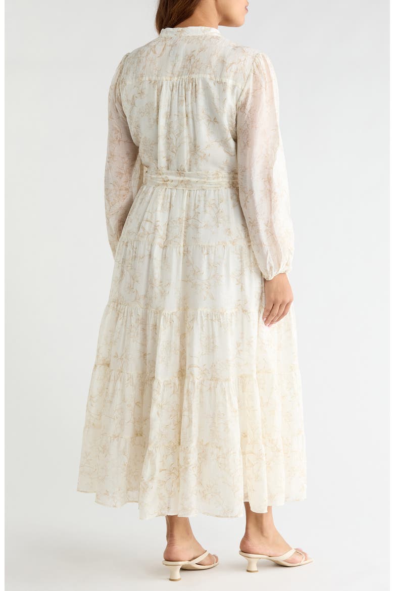 Floral Long Sleeve Tiered Shirtdress, Alternate, color, CAMEL
