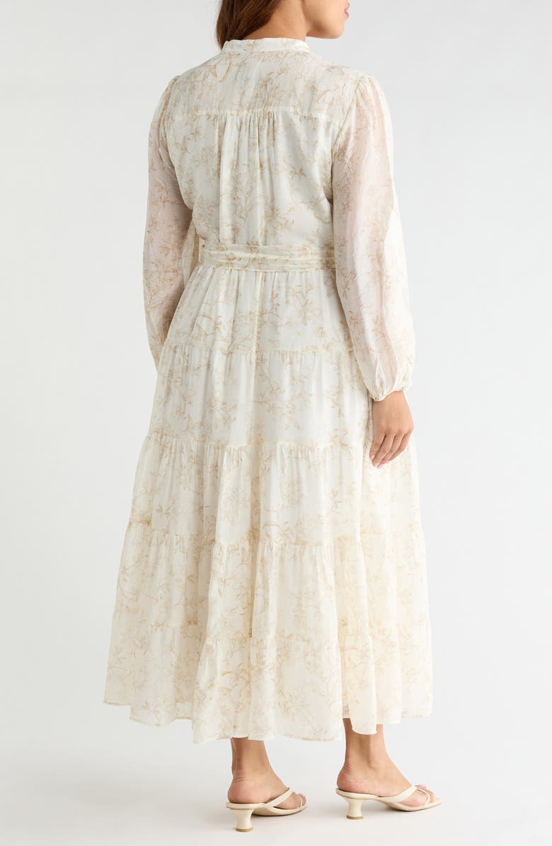 Vince Camuto Floral Long Sleeve Tiered Shirtdress, Alternate, color, Camel