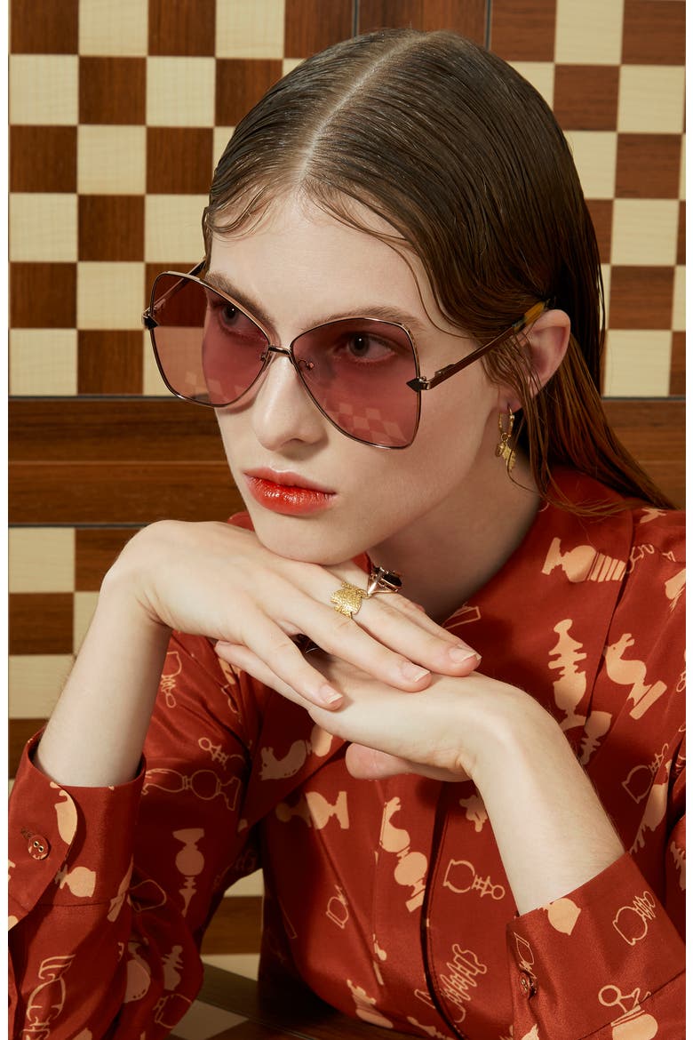 Queen 60mm Butterfly Sunglasses, Alternate, color, GOLD/ BLUSH