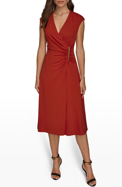 Faux Wrap Jersey Midi Dress