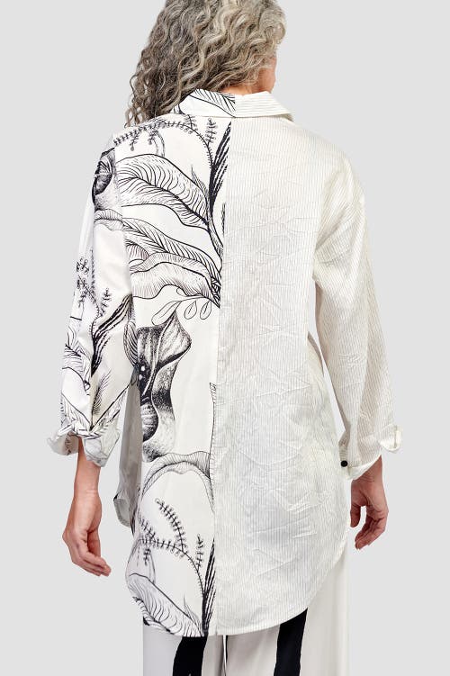 ALEMBIKA ALEMBIKA BOTANICA PRINT MIXED MEDIA BUTTON-UP SHIRT 