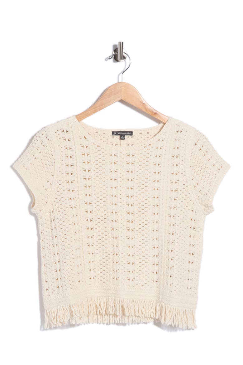 Open Knit Fringe Trim Top, Alternate, color, CREAM