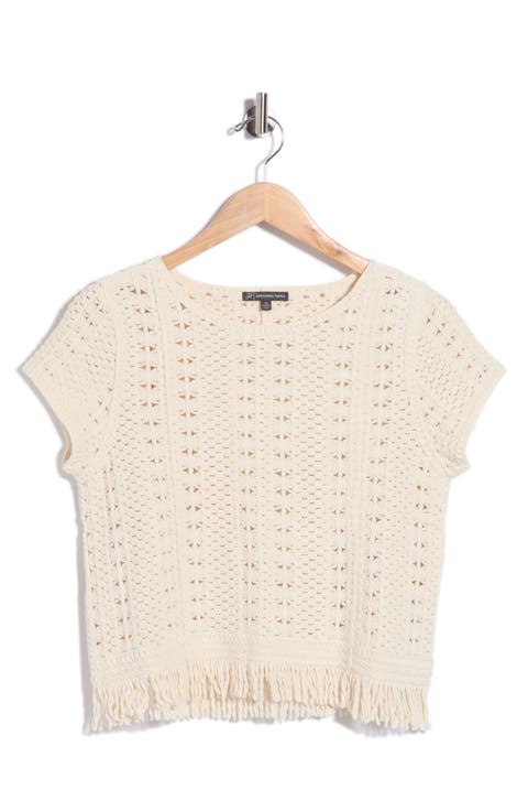 Open Knit Fringe Trim Top