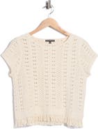 Adrianna Papell Open Knit Fringe Trim Top