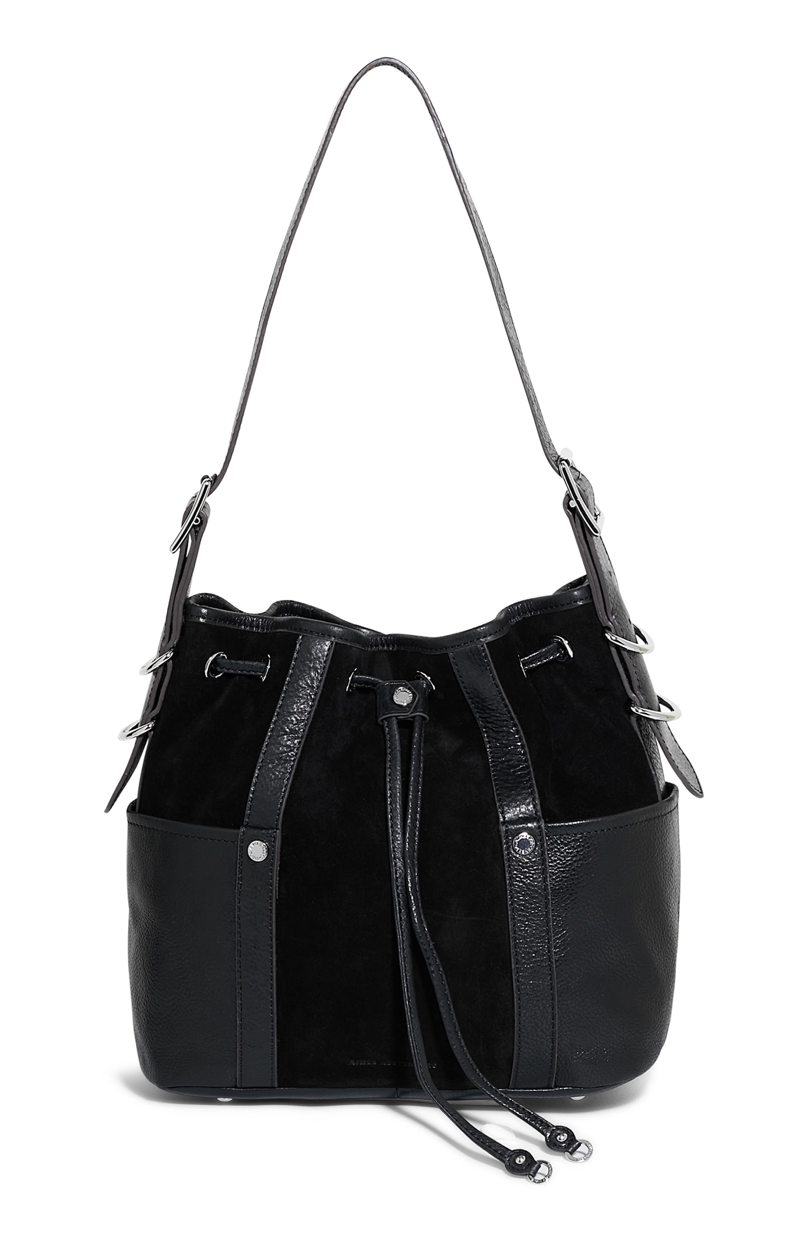 AIMEE About Town Leather & Suede Bucket Bag, Main, color, 