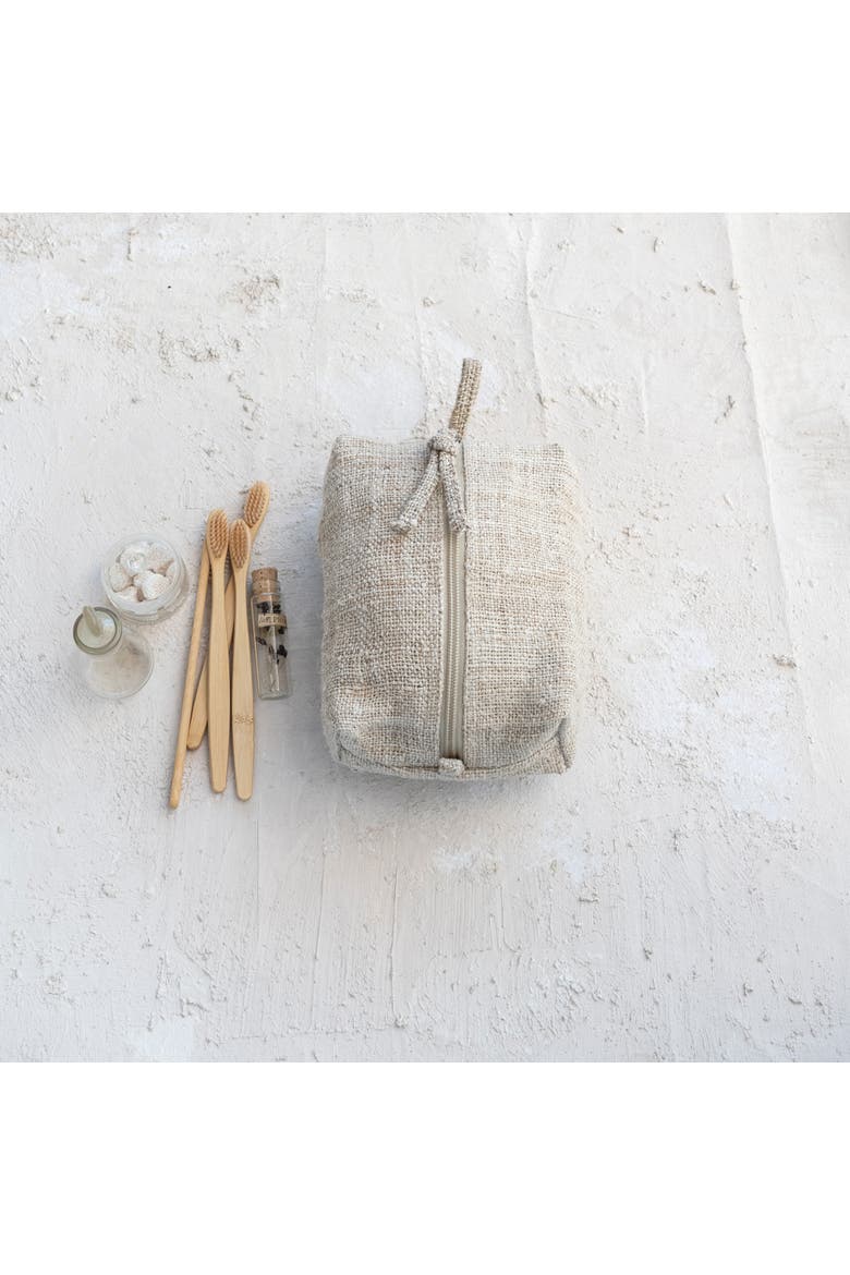 Woven Hemp Fiber Zip Pouch with Handle and Cotton Lining, Natural, Alternate, color, Natural