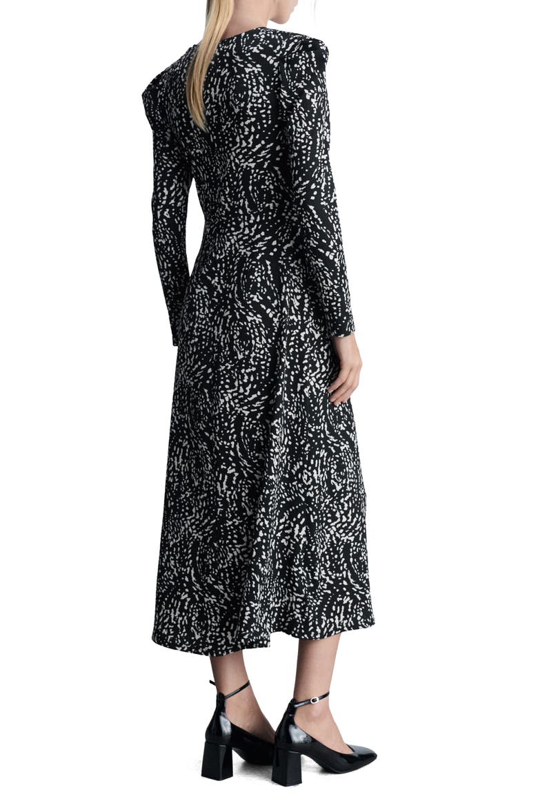 Print Puff Shoulder Long Sleeve Maxi Dress, Alternate, color, BLACK