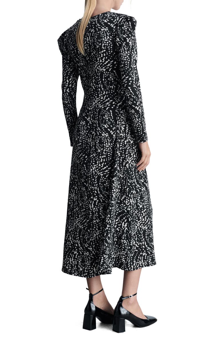 MANGO Print Puff Shoulder Long Sleeve Maxi Dress, Alternate, color, Black
