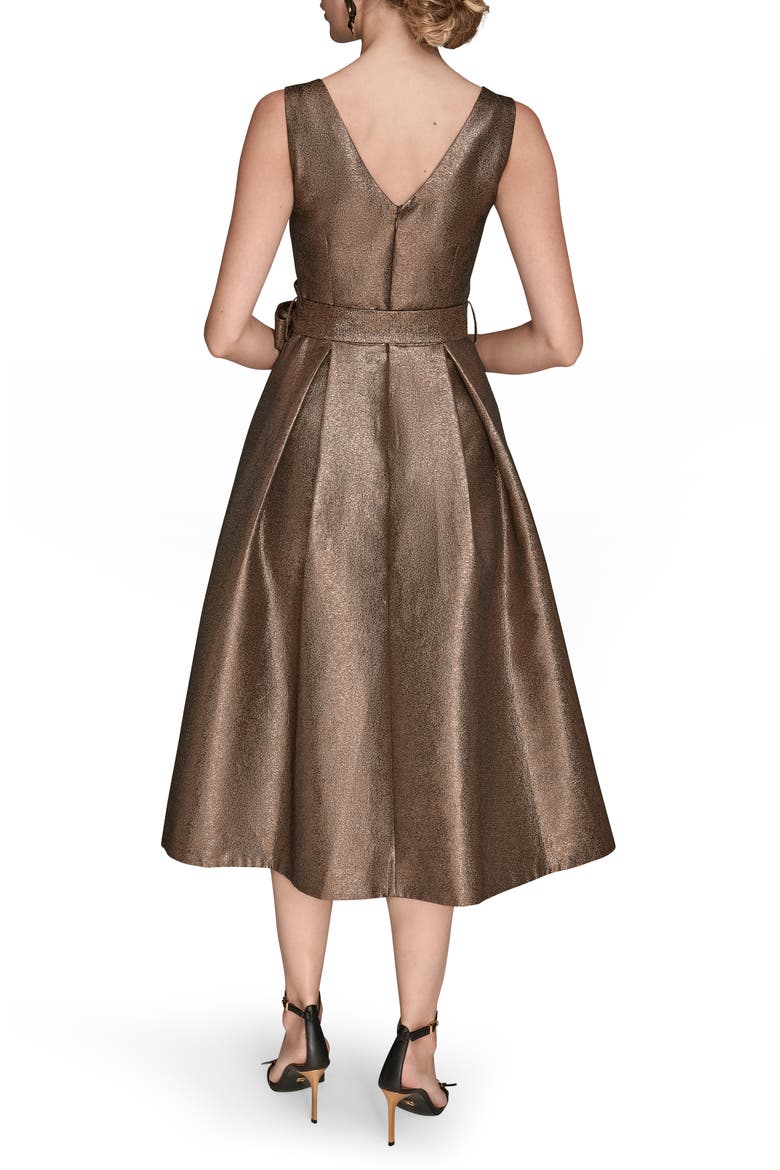 Metallic Jacquard Pleated Faux Wrap Cocktail Dress, Alternate, color, VICUNA