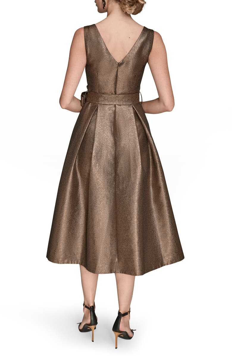 Donna Karan New York Metallic Jacquard Pleated Faux Wrap Cocktail Dress, Alternate, color, Vicuna