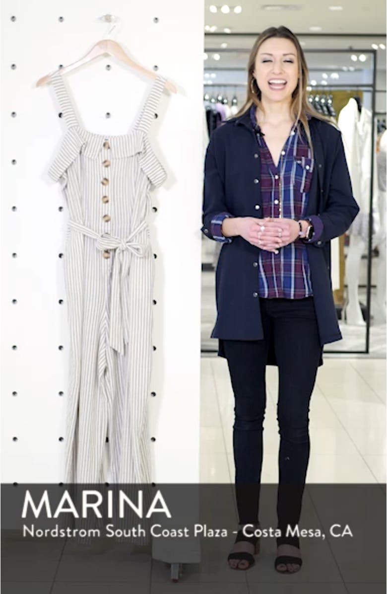 Stripe Tie Front Linen Blend Jumpsuit, sales video thumbnail