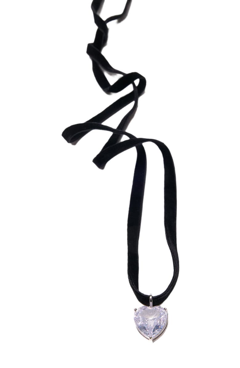 maje Heart necklace with velvet cord, Alternate, color, Black