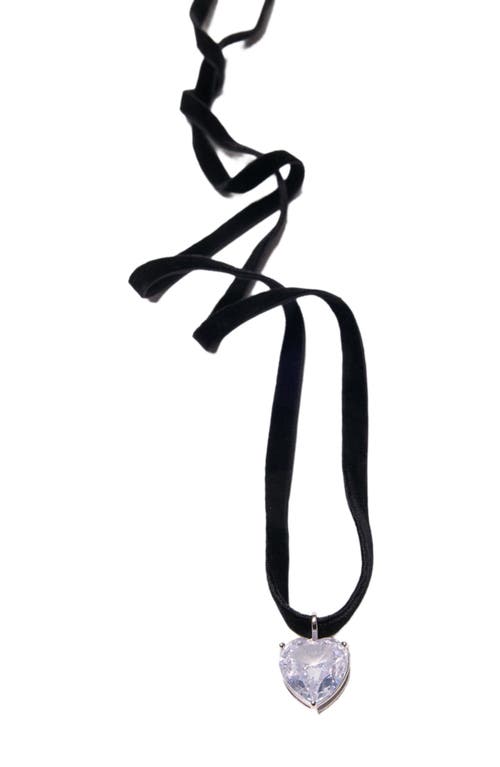 Maje Heart Necklace With Velvet Cord In Black