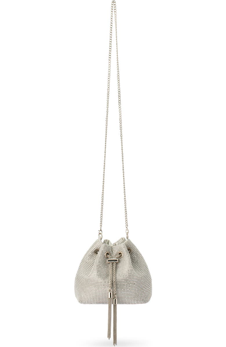 Olga Berg Sylvie Crystal Embellished Bucket Bag, Alternate, color, Silver