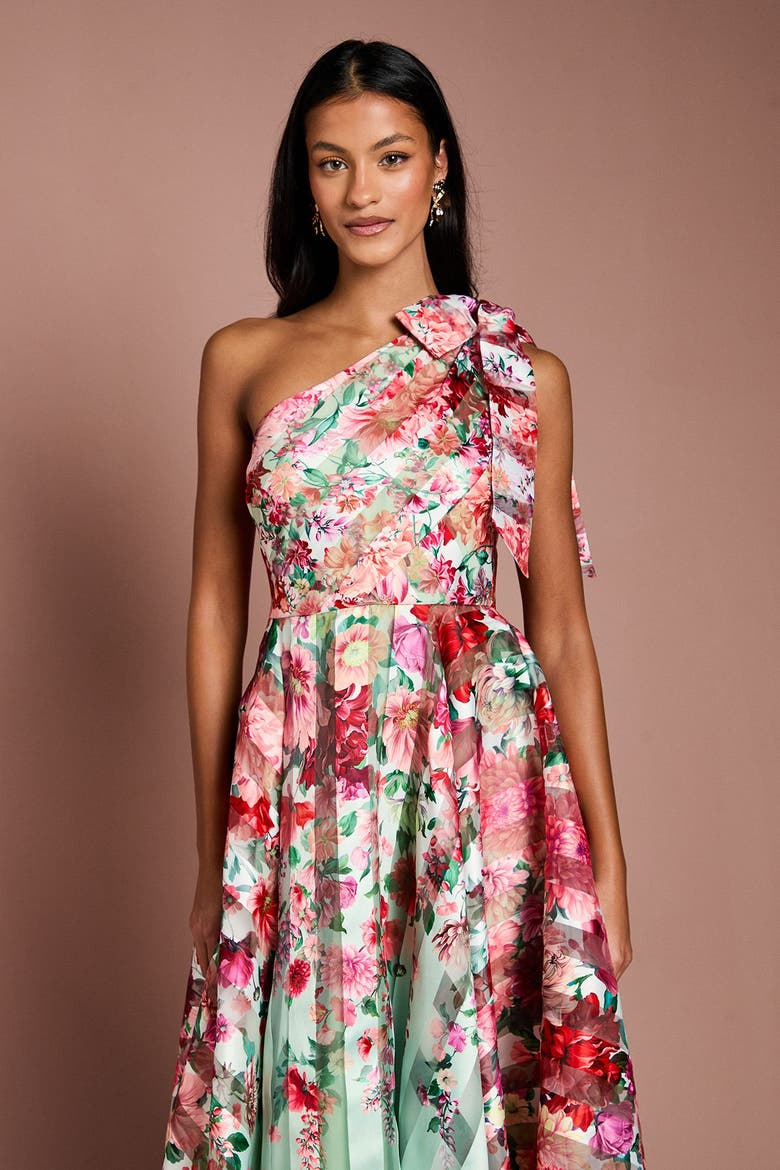 Petite Organza One Shoulder Midi Dress, Alternate, color, Sage