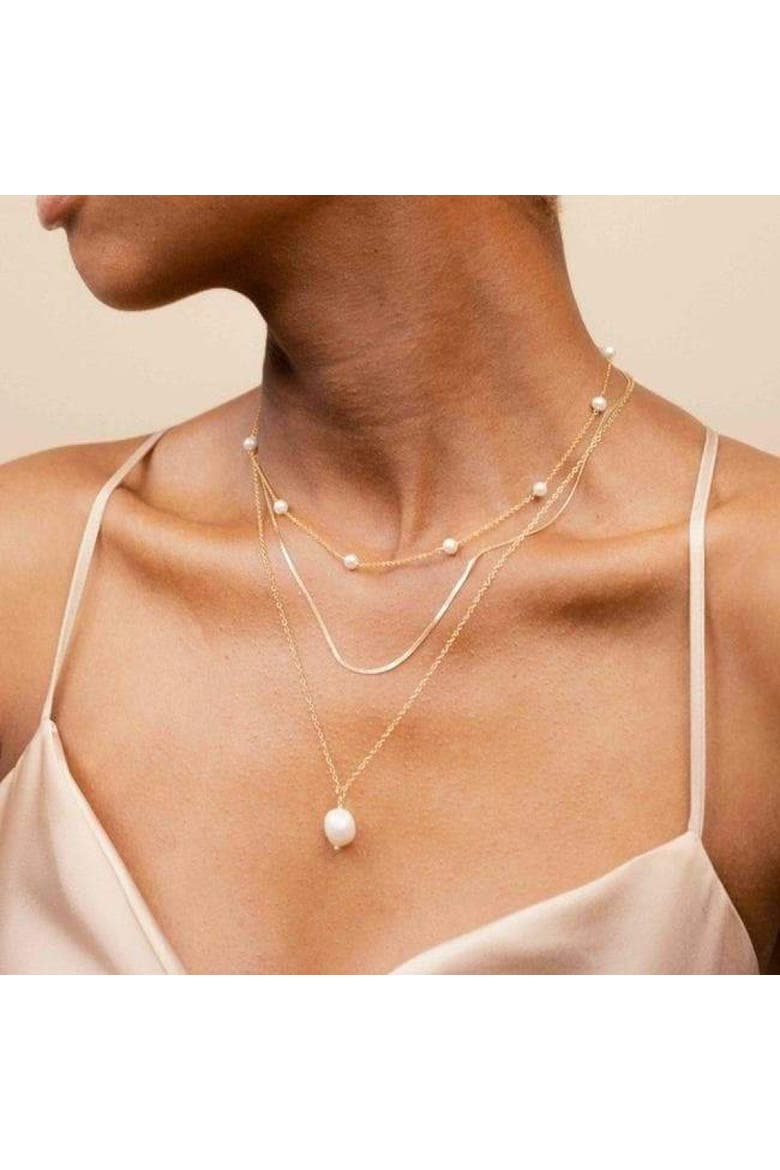 Long Pearl Pendant Necklace, Alternate, color, White/Gold