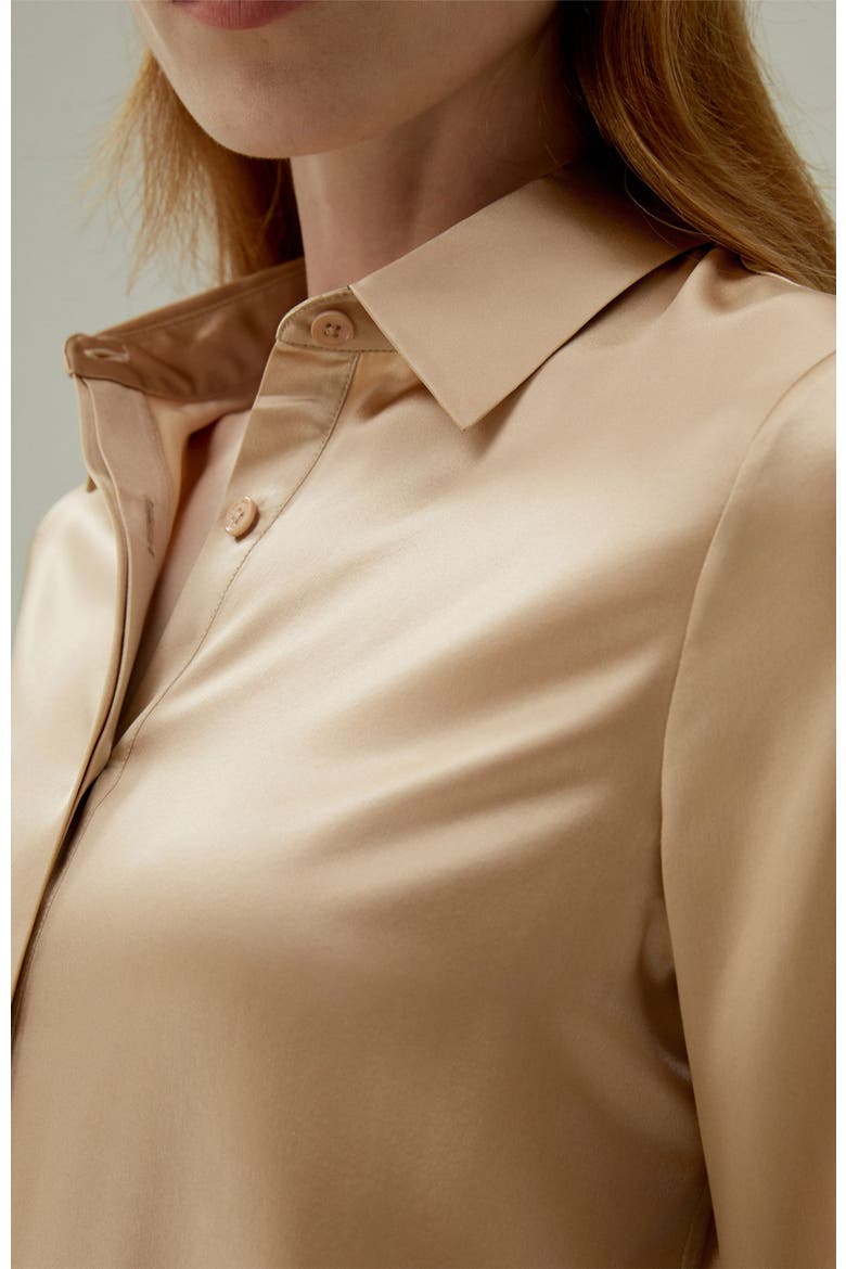 Women's Basic Concealed Placket Silk Shirt, Alternate, color, Light Camel