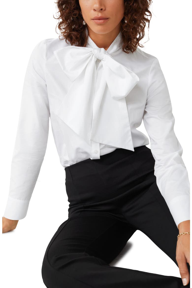 Bow Front Cotton Blouse, Main, color, WHITE