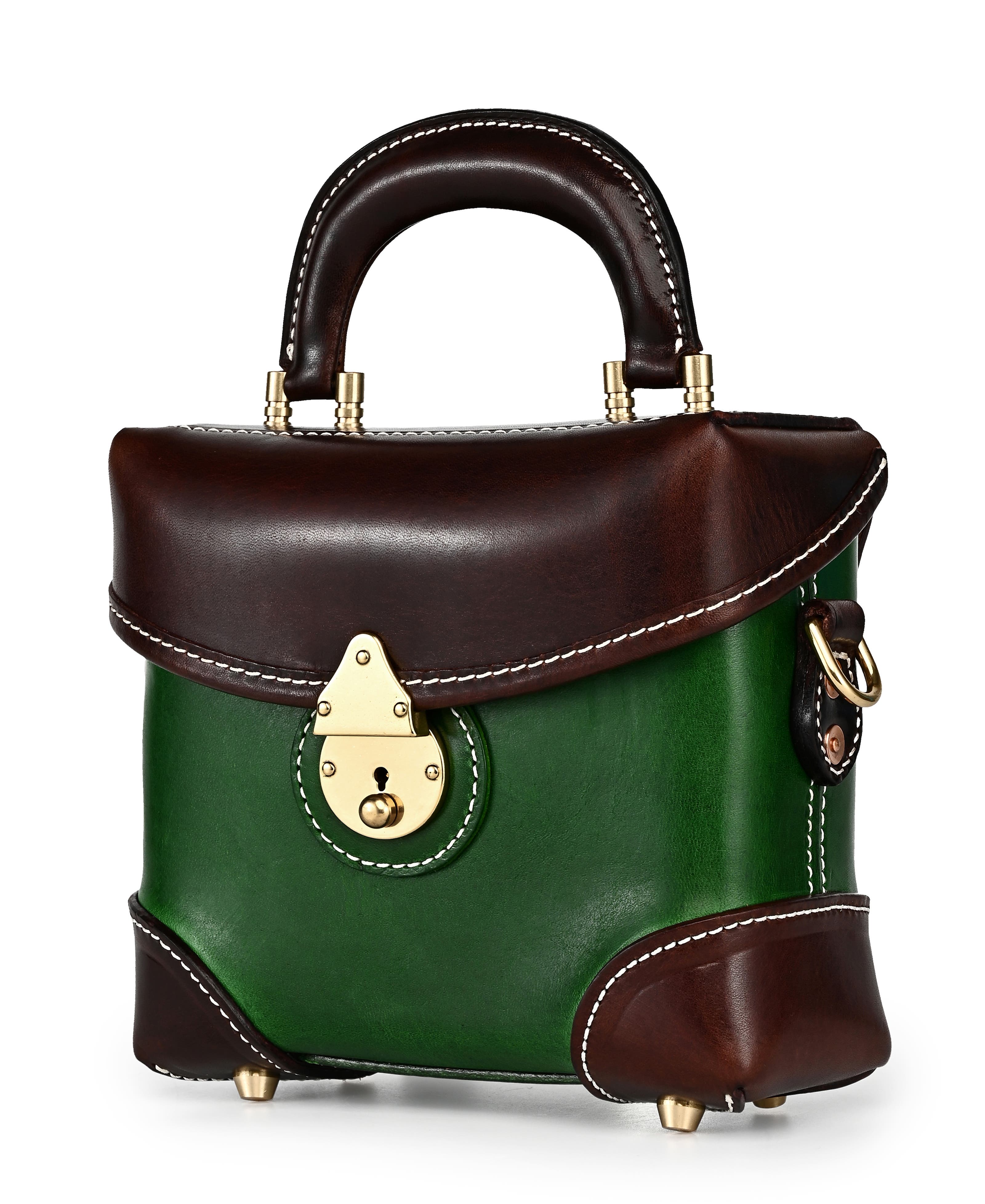 Azalea Genuine Leather Vintage Box Crossbody, Alternate, color, Green Brown