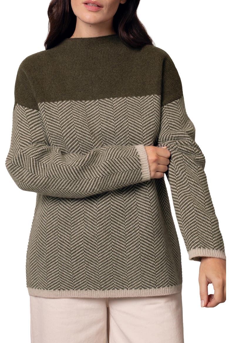 Felted Funnel Neck Sweater, Alternate, color, Moss Chevron