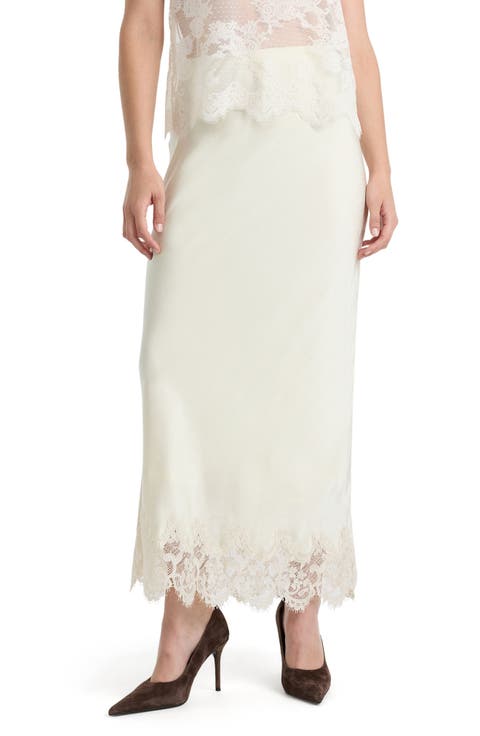 Elisan Lace Trim Satin Midi Skirt