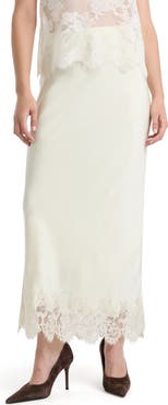 Bardot Elisan Lace Trim Satin Midi Skirt