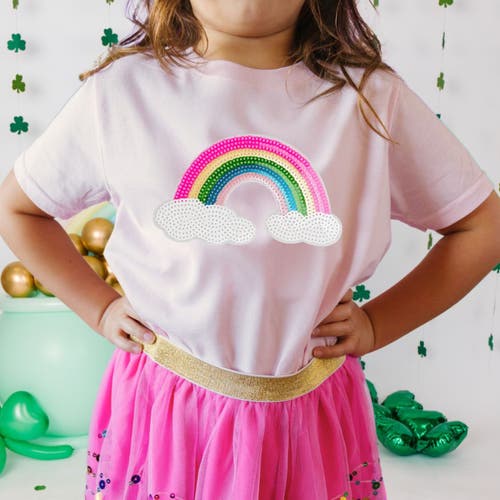 Sweet Wink Rainbow Sequin Patch Short Sleeve T-shirt In Pink