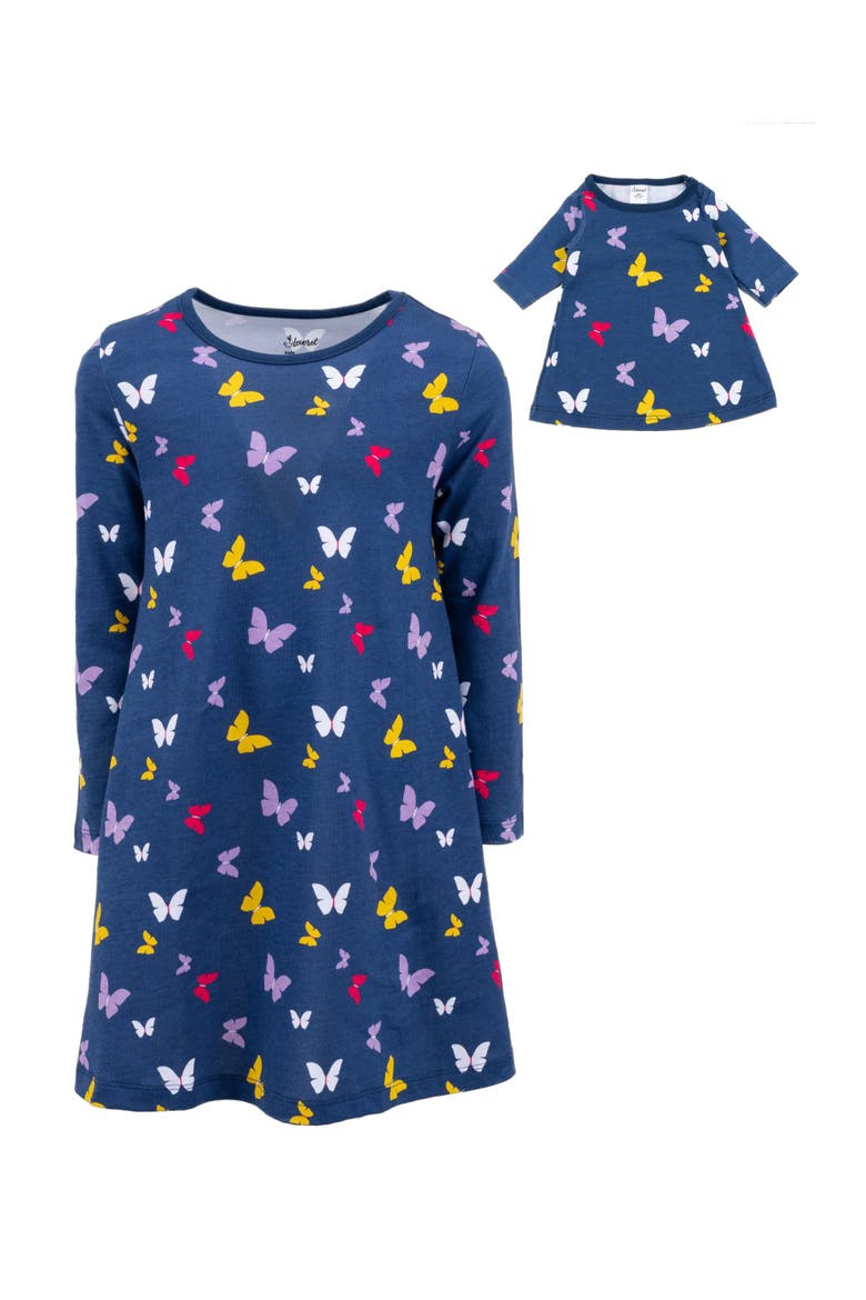 Girls Cotton Dress with Matching Doll Dress, Printed Design, Alternate, color, Butterfly