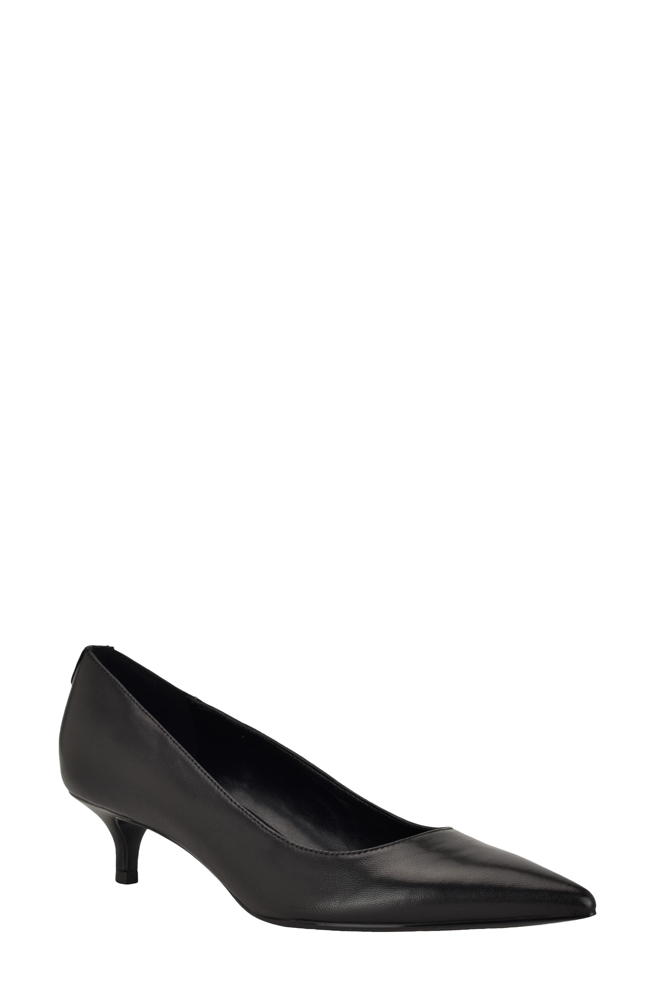 Calvin Klein Roxanna Pointed Toe Kitten Heel Pump, Main, color, Black Leather