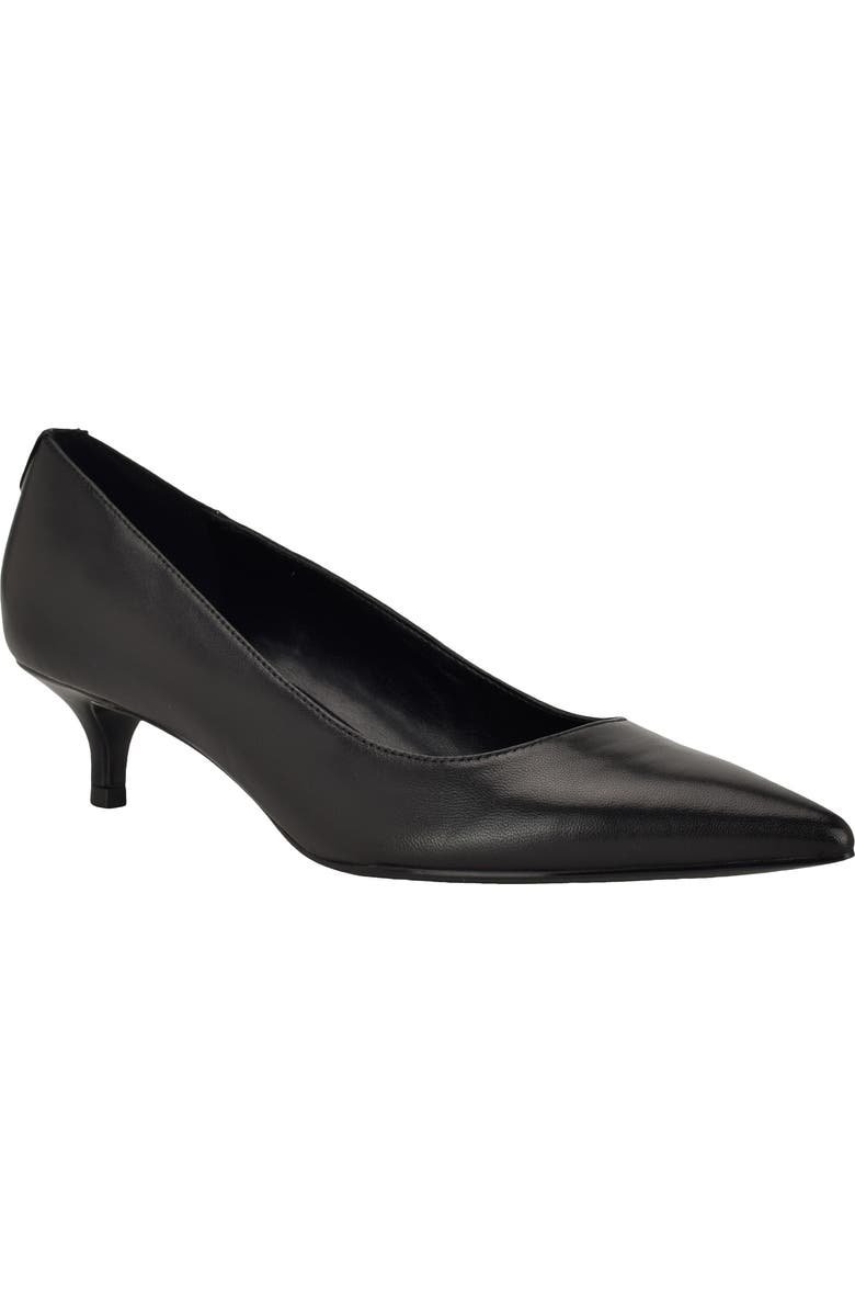 Calvin Klein Roxanna Pointed Toe Kitten Heel Pump, Main, color, Black Leather