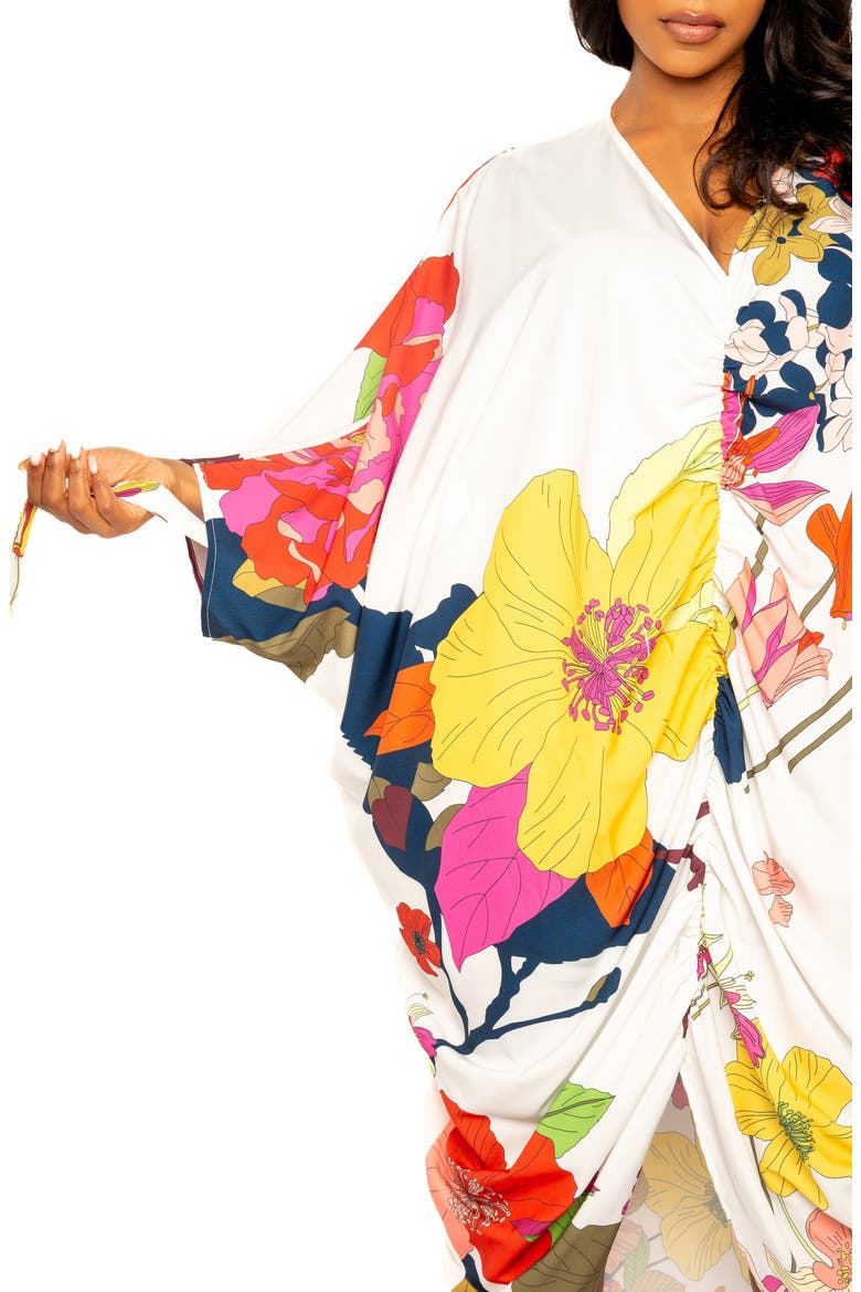 Print Cinch Waist Caftan Dress, Alternate, color, WHITE MULTI