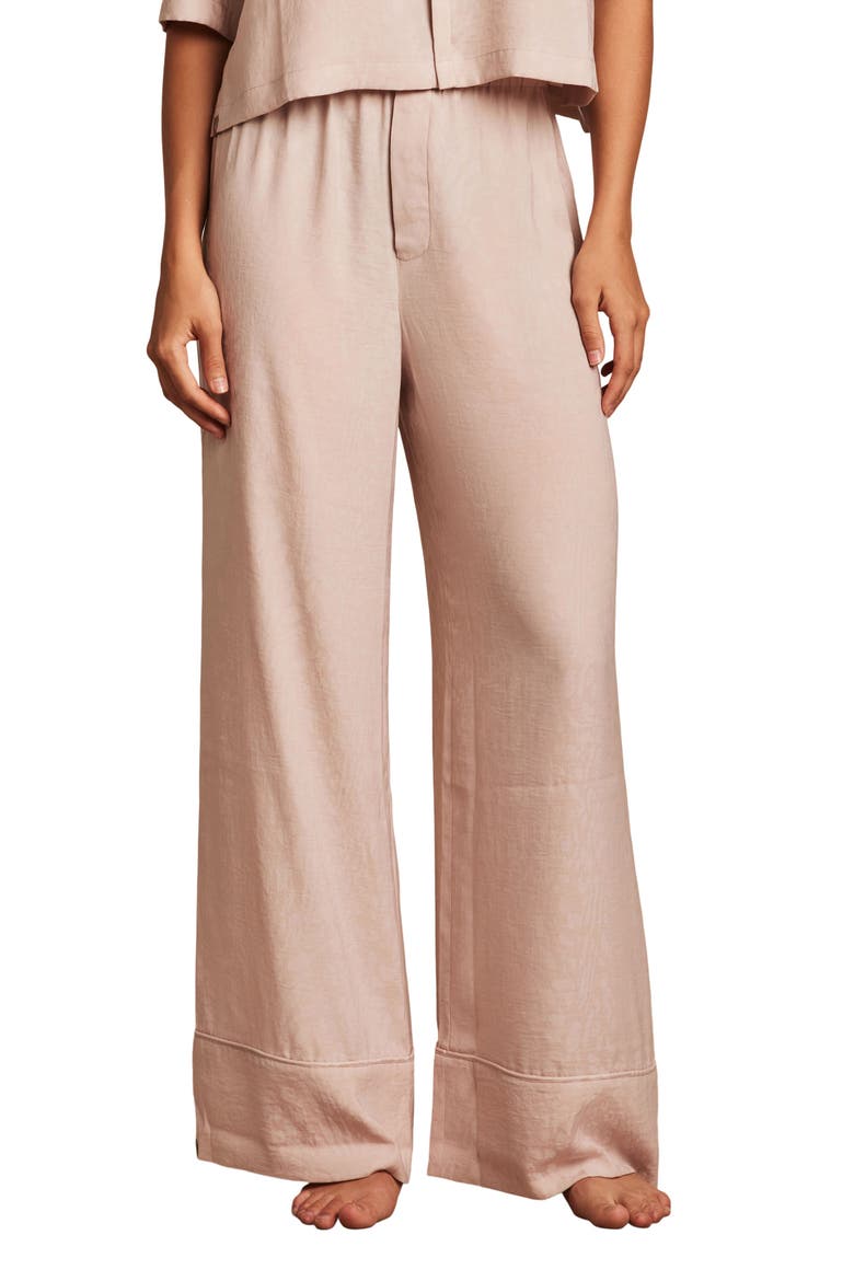 Washed Satin Jacquard Wide Leg Pajama Pants, Main, color, FEATHER