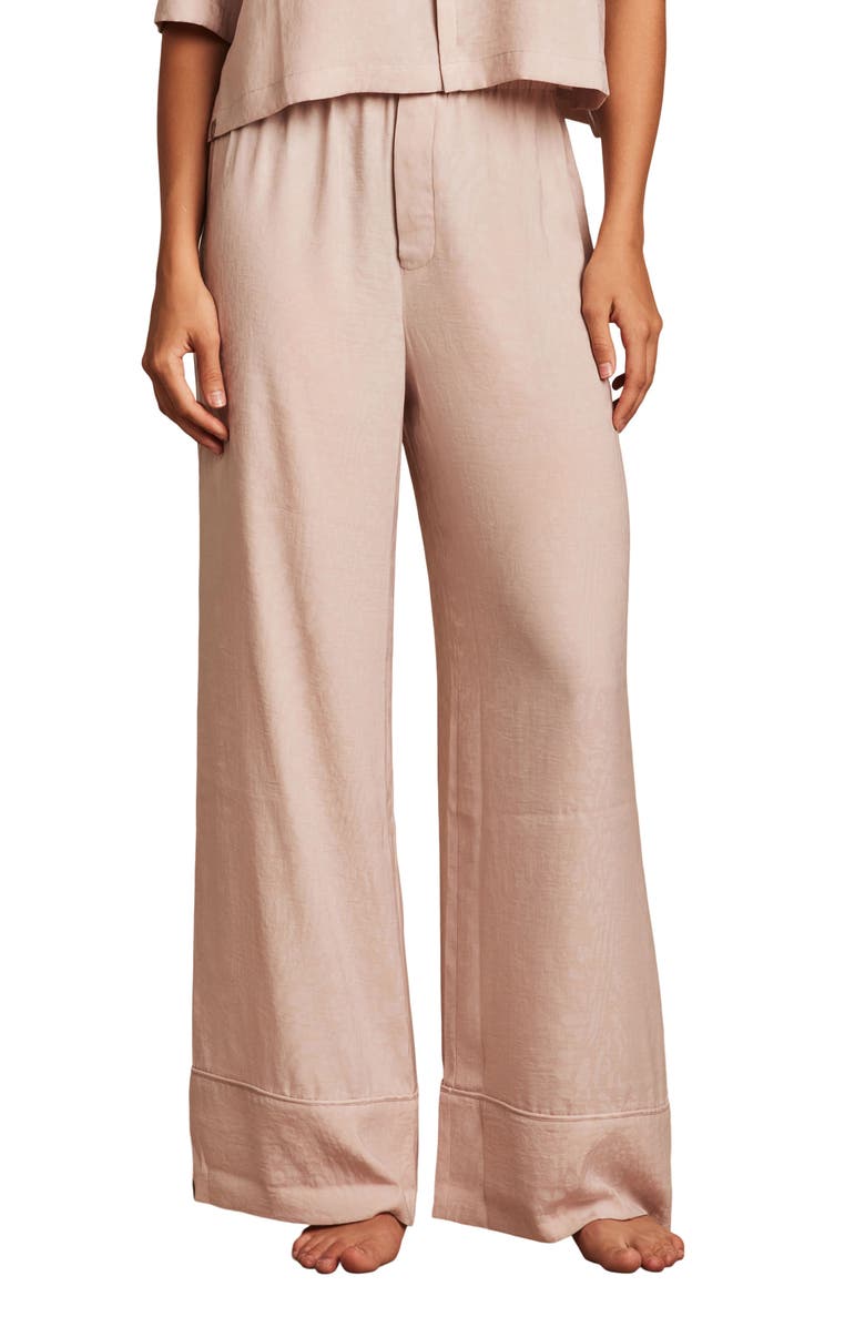 Barefoot Dreams<sup>®</sup> Washed Satin Jacquard Wide Leg Pajama Pants, Main, color, Feather