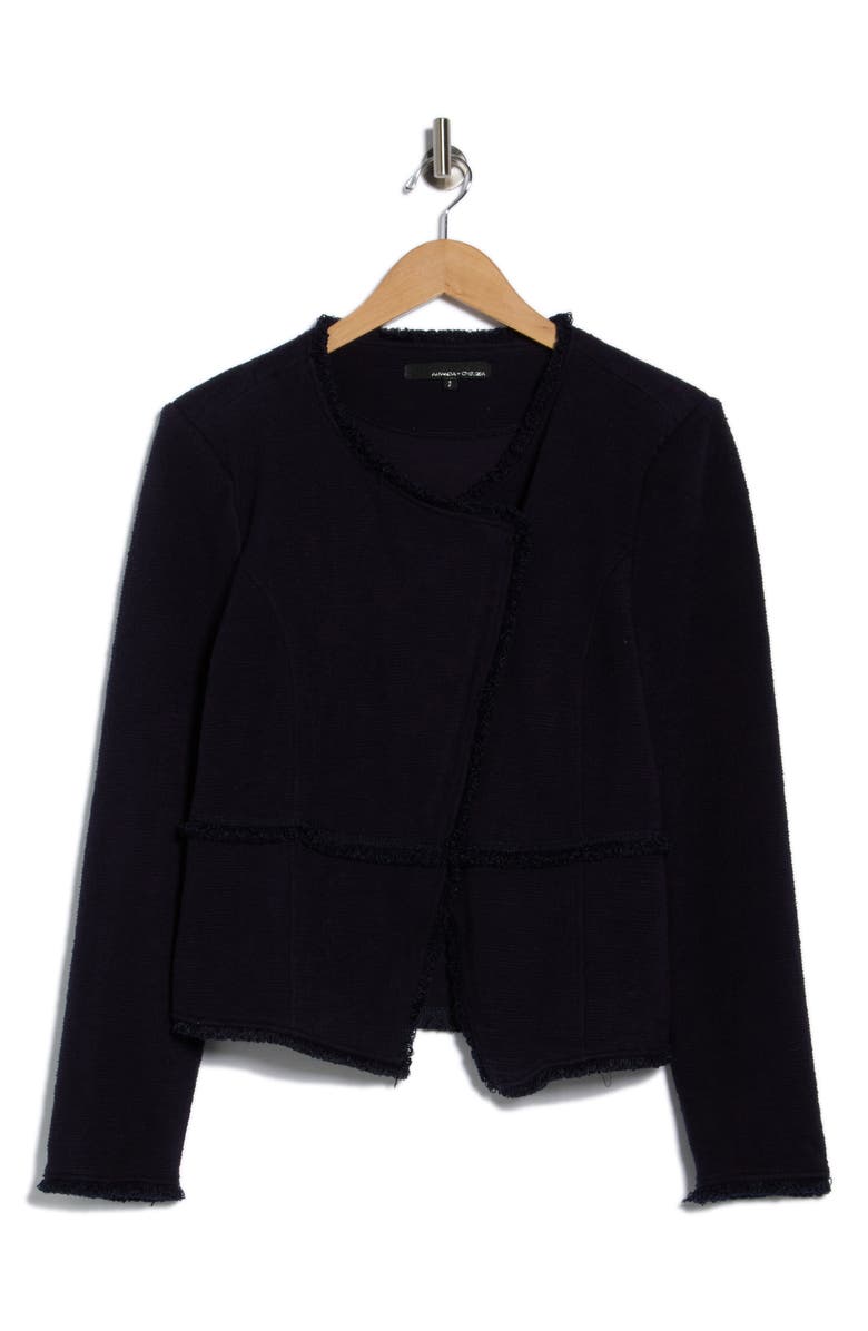 Amanda & Chelsea Fringe Tweed Moto Jacket, Alternate, color, Navy