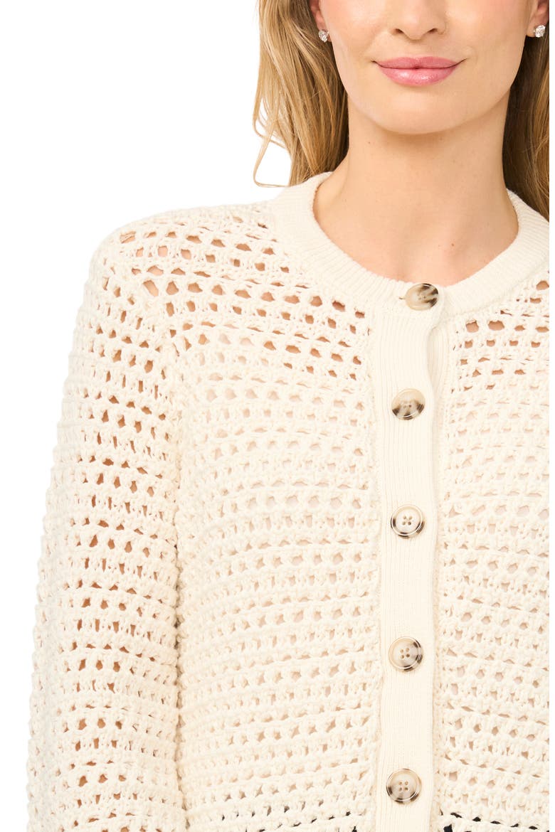 Open Stitch Button Front Cardigan, Alternate, color, EGGNOG