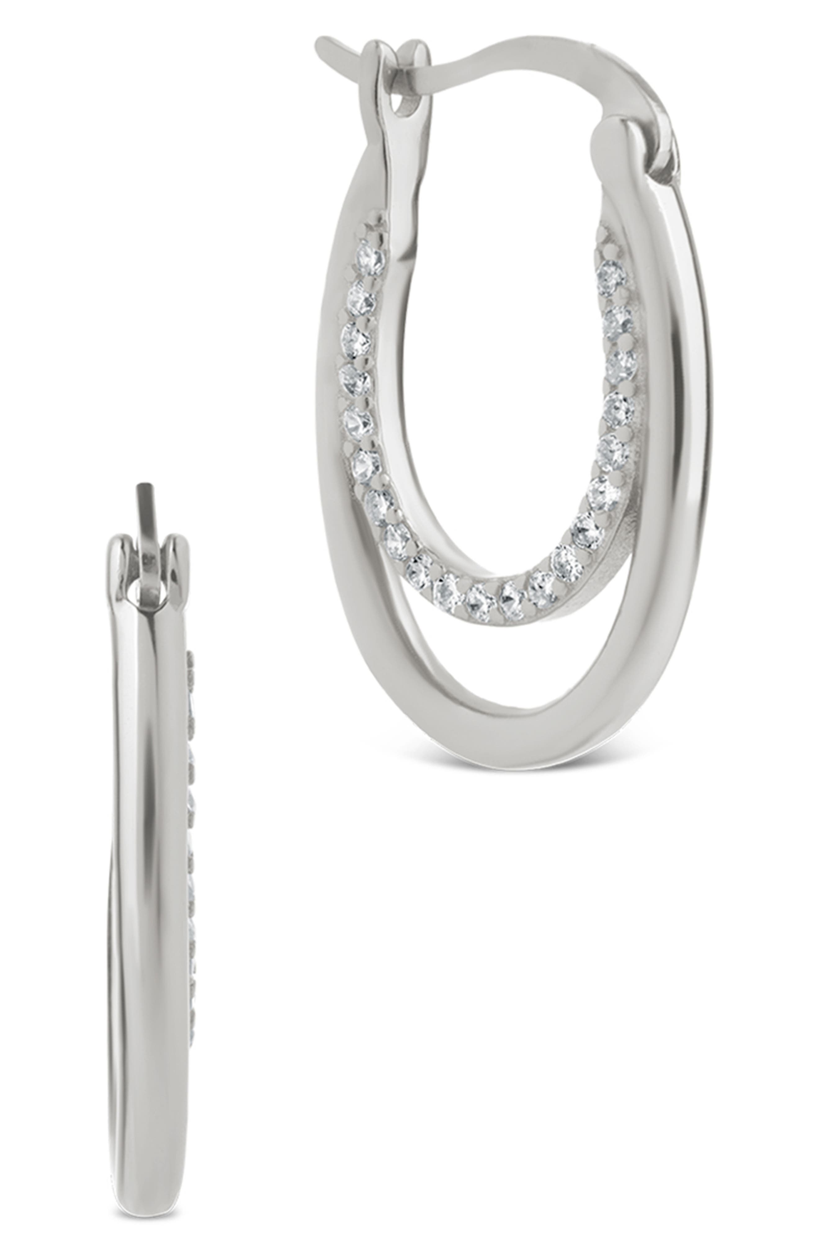 Sterling Forever Ellen Pavé Cubic Zirconia Double Oval Hoop Earrings