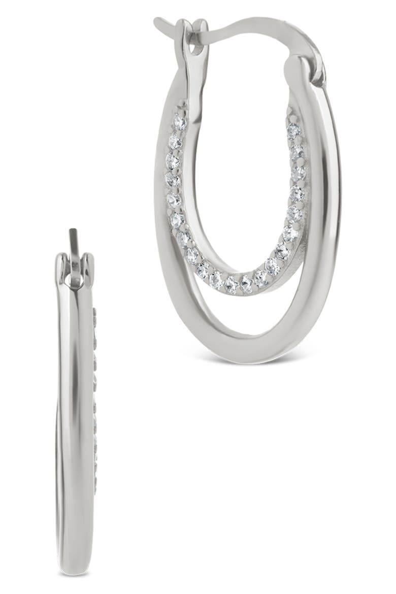 Ellen Pavé Cubic Zirconia Double Oval Hoop Earrings, Main, color, SILVER