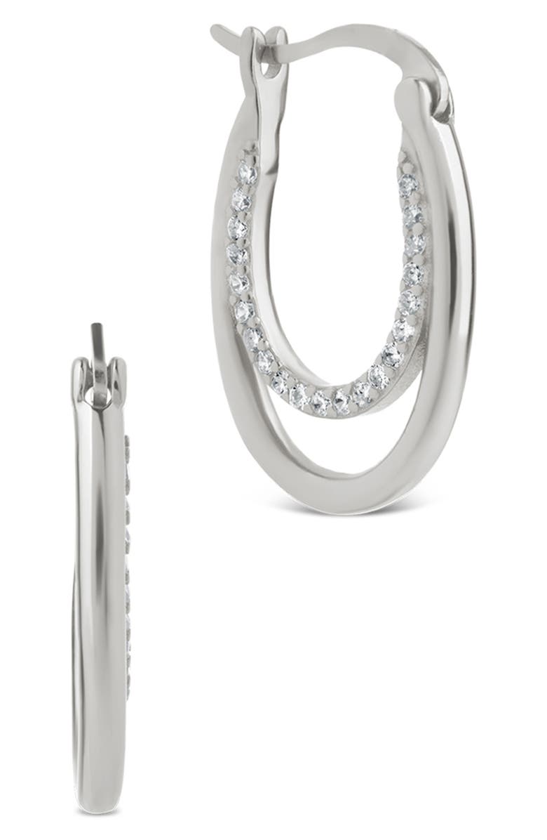Sterling Forever Ellen Pavé Cubic Zirconia Double Oval Hoop Earrings, Main, color, Silver