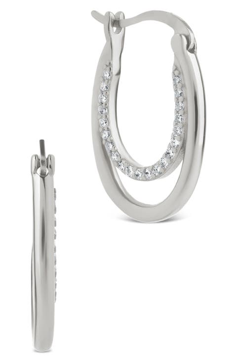 Ellen Pavé Cubic Zirconia Double Oval Hoop Earrings
