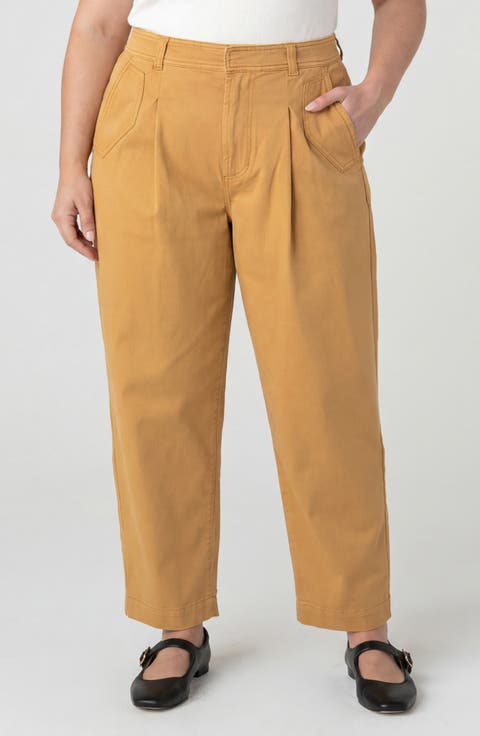 Pleated High Waist Ankle Tapered Pants (Plus)