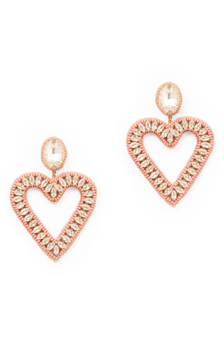 Deepa Gurnani Calluna Crystal & Beaded Heart Drop Earrings, Main, color, 