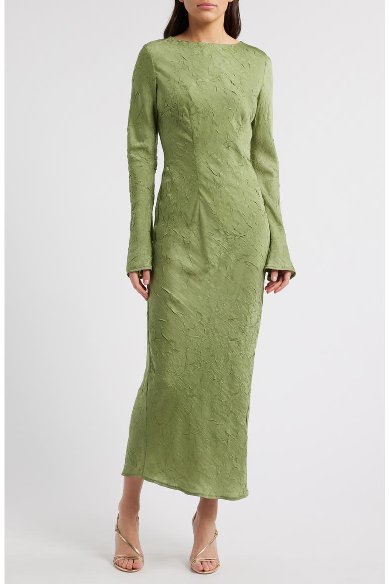 Crinkle Effect Long Sleeve Dress, Main, color, OLIVE