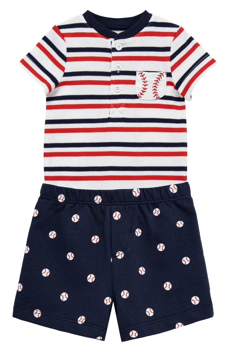 Little Me Baseball Bodysuit & Shorts Set, Alternate, color, Blue