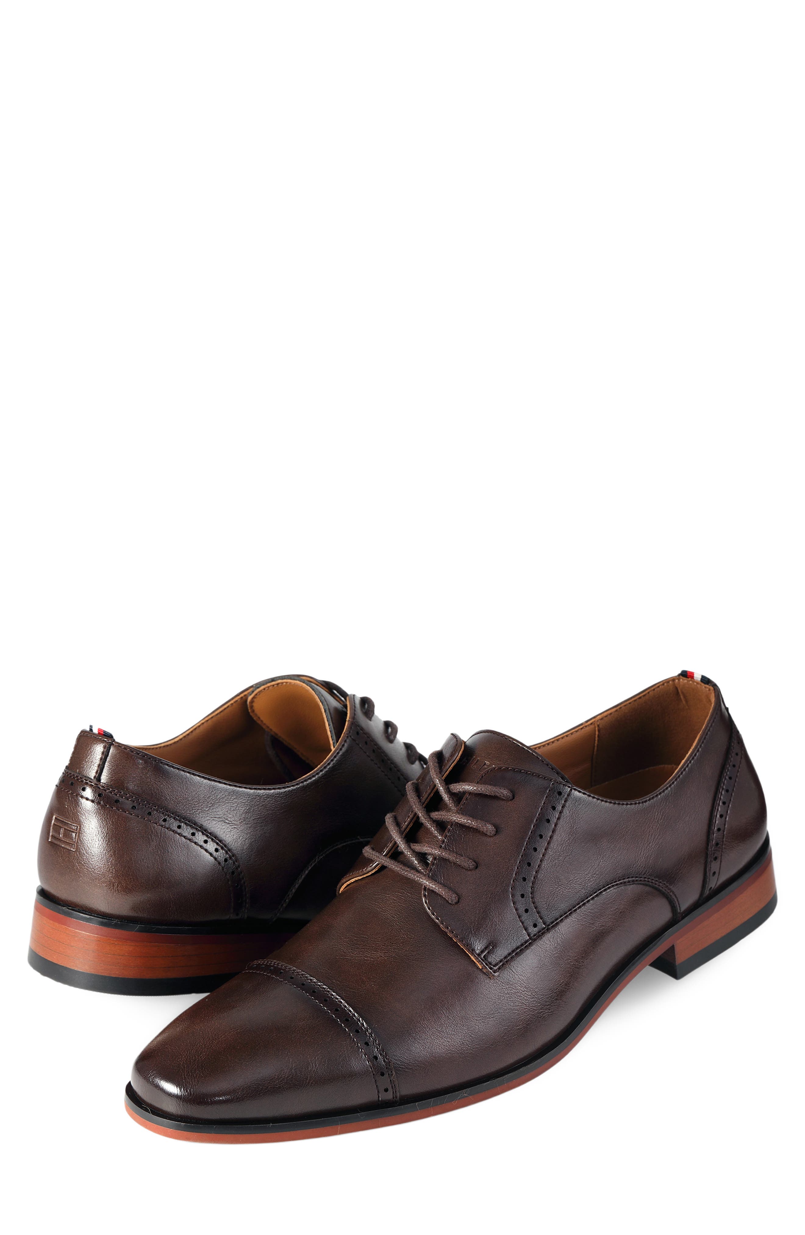 Solven Faux Leather Cap Toe Oxford, Alternate, color, DARK BROWN
