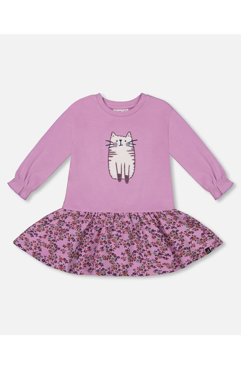 Deux par Deux Girl's Super Soft Dress With Print Skirt Lilac Mini Flowers, Main, color, 