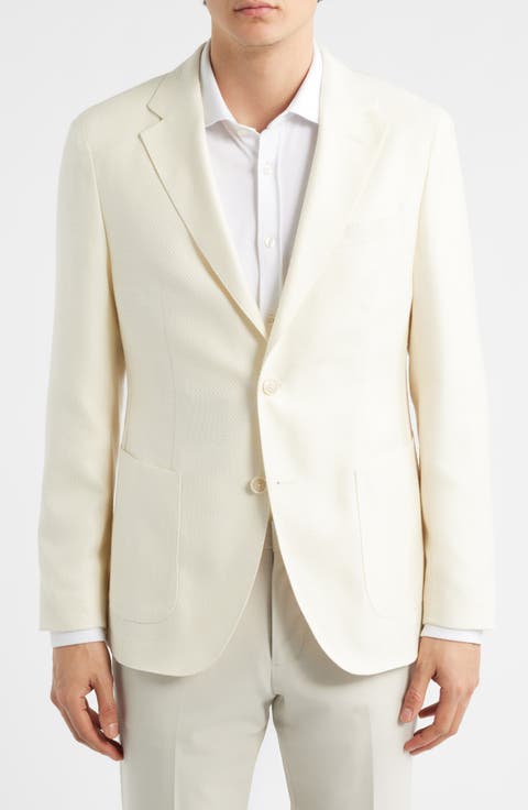 Heston Slim Fit Off White Textured Wool & Silk Blend Sport Coat