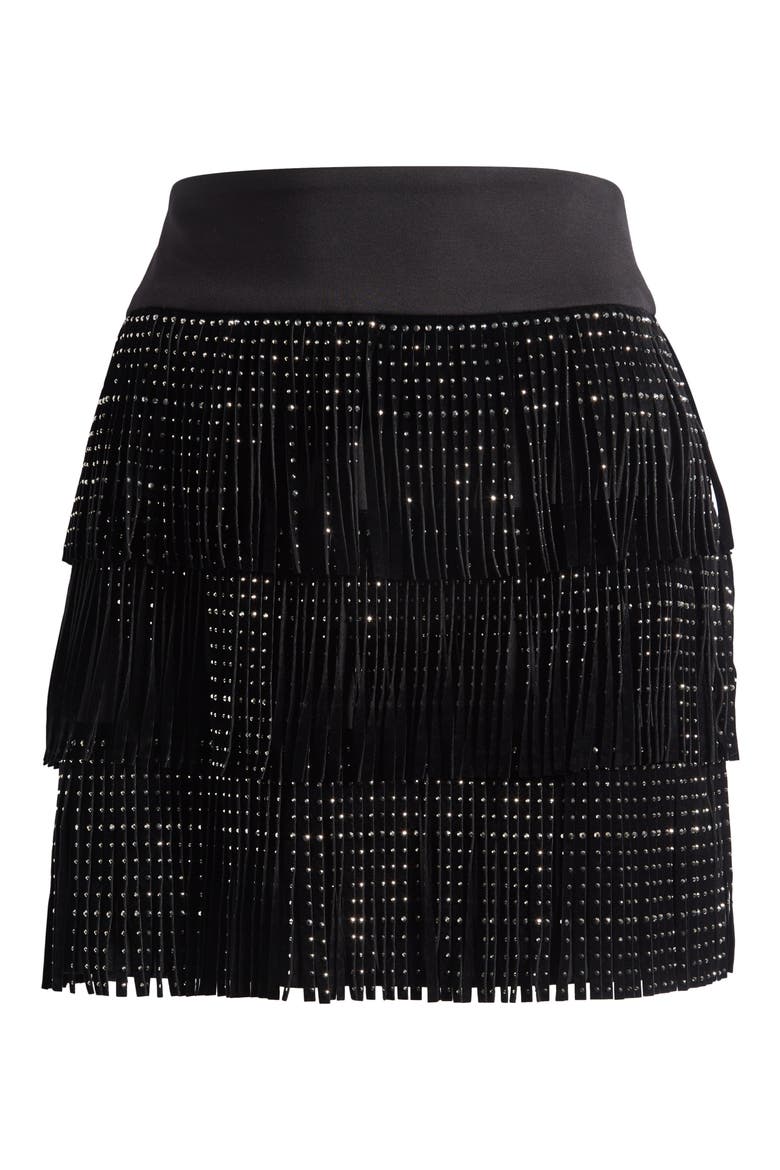 Stud Fringe Miniskirt, Alternate, color, BLACK