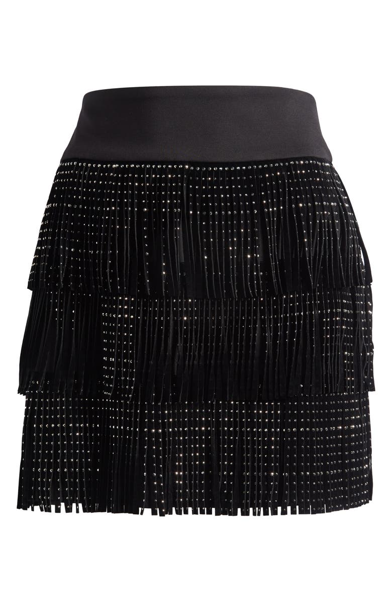 DKNY Stud Fringe Miniskirt, Alternate, color, Black